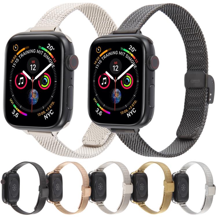 For Apple Watch 42mm / 41mm / 40mm / 38mm Integrated Buckle Embossed Slim Milanese Metal Watch Band(Rose Gold) - free shipping - PMC TechLife - Order now!