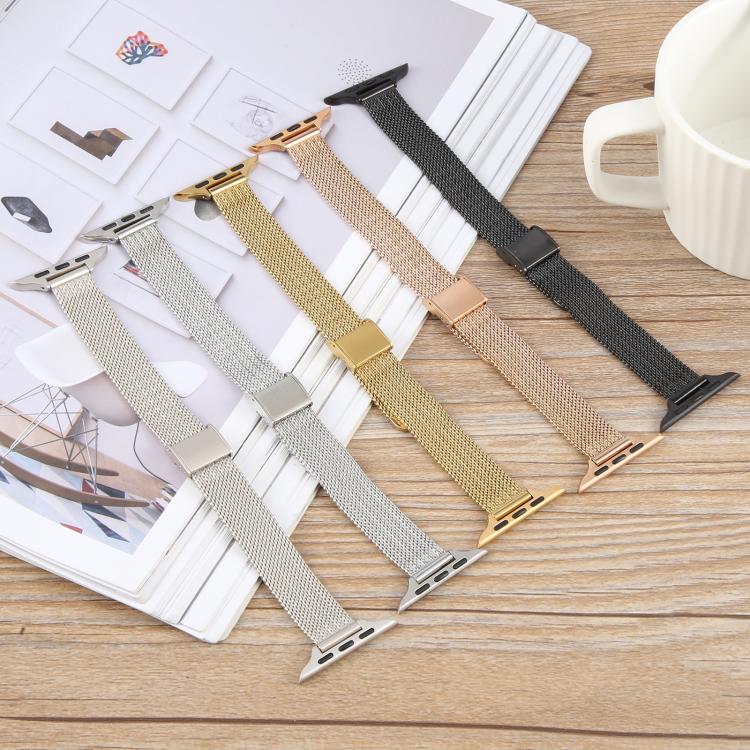 For Apple Watch 42mm / 41mm / 40mm / 38mm Integrated Buckle Embossed Slim Milanese Metal Watch Band(Rose Gold) - free shipping - PMC TechLife - Order now!