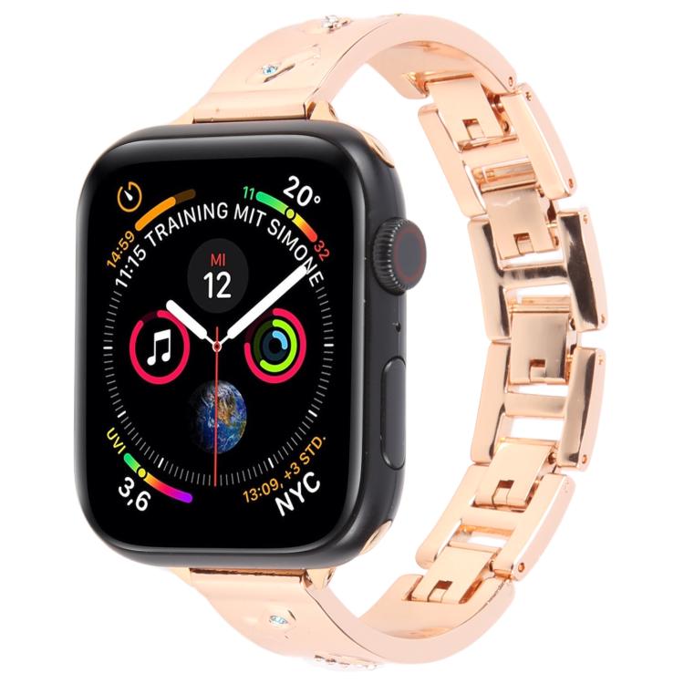For Apple Watch 42mm / 41mm / 40mm / 38mm Diamond Quick Release Chain Bracelet Metal Watch Band(Rose Gold) - free shipping - PMC TechLife - Order now!