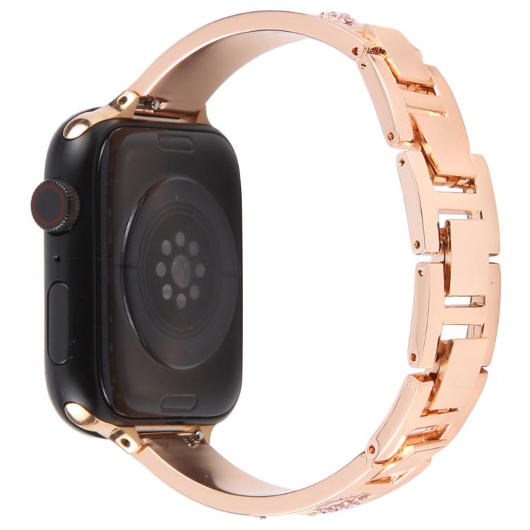 For Apple Watch 42mm / 41mm / 40mm / 38mm Diamond Quick Release Chain Bracelet Metal Watch Band(Rose Gold) - free shipping - PMC TechLife - Order now!