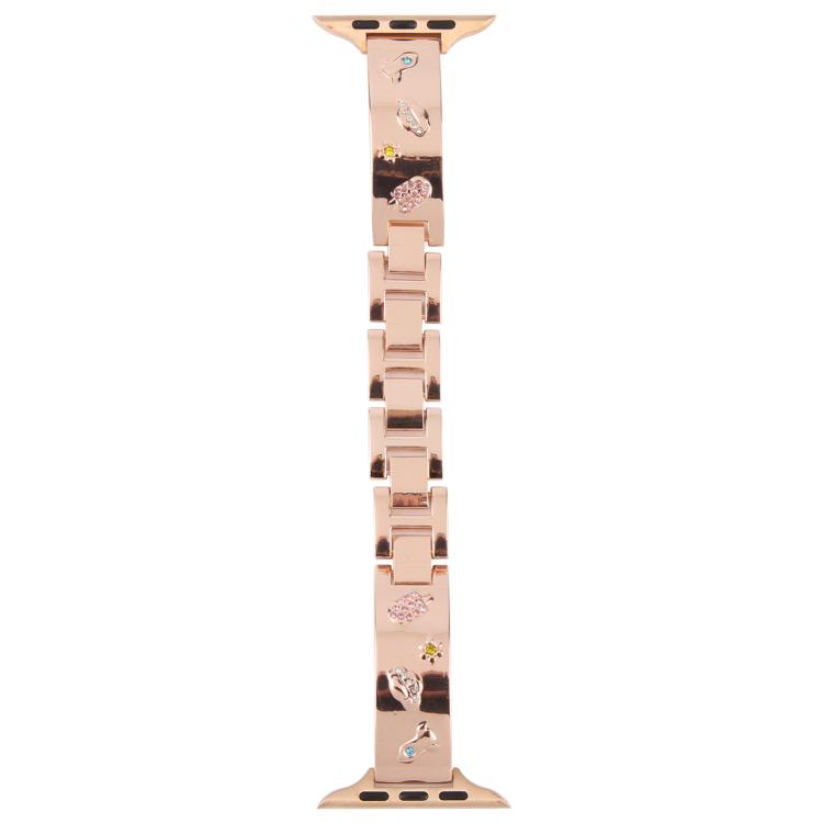 For Apple Watch 42mm / 41mm / 40mm / 38mm Diamond Quick Release Chain Bracelet Metal Watch Band(Rose Gold) - free shipping - PMC TechLife - Order now!
