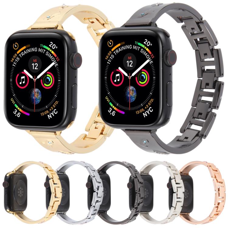For Apple Watch 42mm / 41mm / 40mm / 38mm Diamond Quick Release Chain Bracelet Metal Watch Band(Gold) - free shipping - PMC TechLife - Order now!