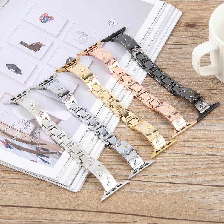 For Apple Watch 42mm / 41mm / 40mm / 38mm Diamond Quick Release Chain Bracelet Metal Watch Band(Rose Gold) - free shipping - PMC TechLife - Order now!