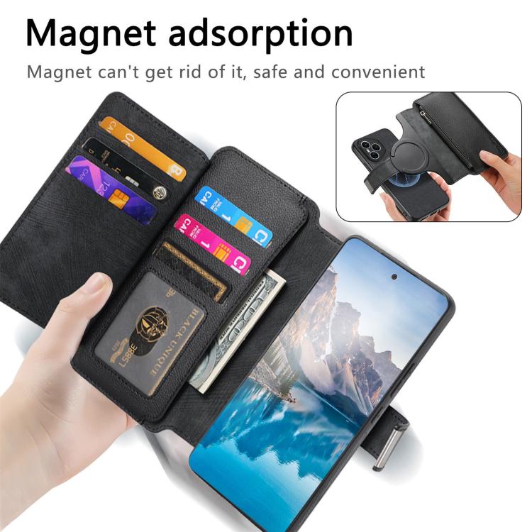 For Honor 400 Pro Global 160.8mm CaseNeo MagSafe RFID Anti-theft Zipper Wallet Retro Leather Phone Case(Black) - free shipping - PMC TechLife - Order now!