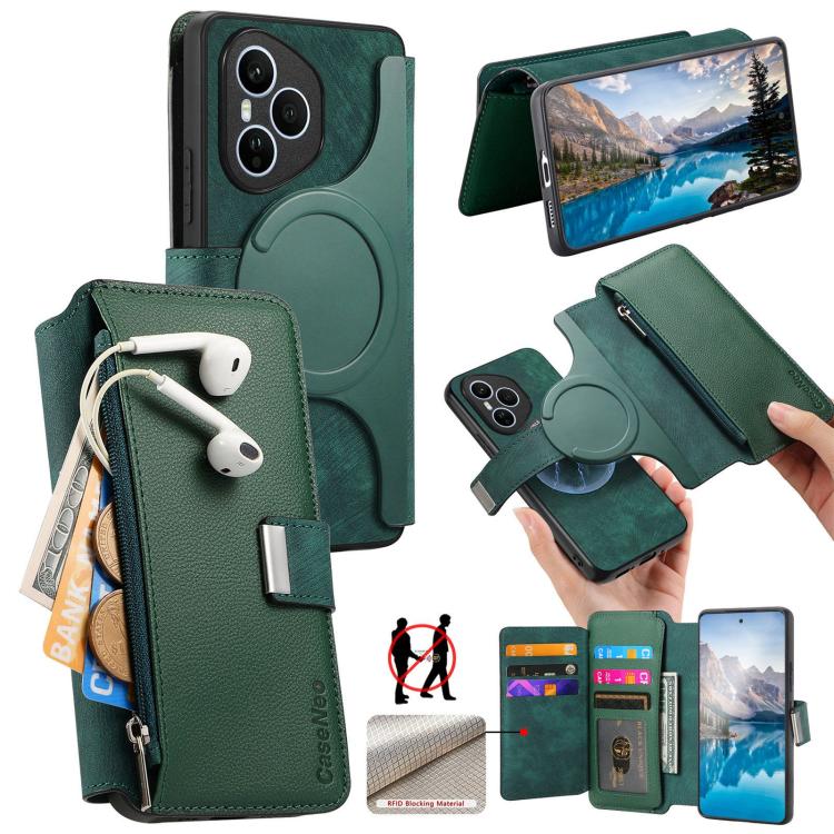 For Honor 400 Pro Global 160.8mm CaseNeo MagSafe RFID Anti-theft Zipper Wallet Retro Leather Phone Case(Green) - free shipping - PMC TechLife - Order now!