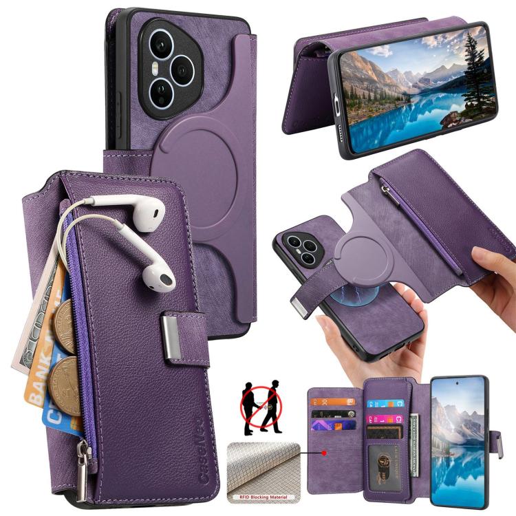 For Honor 400 Pro Global 160.8mm CaseNeo MagSafe RFID Anti-theft Zipper Wallet Retro Leather Phone Case(Purple) - free shipping - PMC TechLife - Order now!