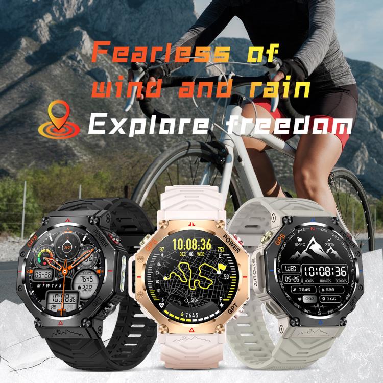 KC91 1.39 inch IPS Screen 3ATM Outdoor GPS Smart Watch with Flashlight(Black) - Smart Watches by PMC TechLife | Online Shopping South Africa | PMC TechLife | Buy Now Pay Later Mobicred