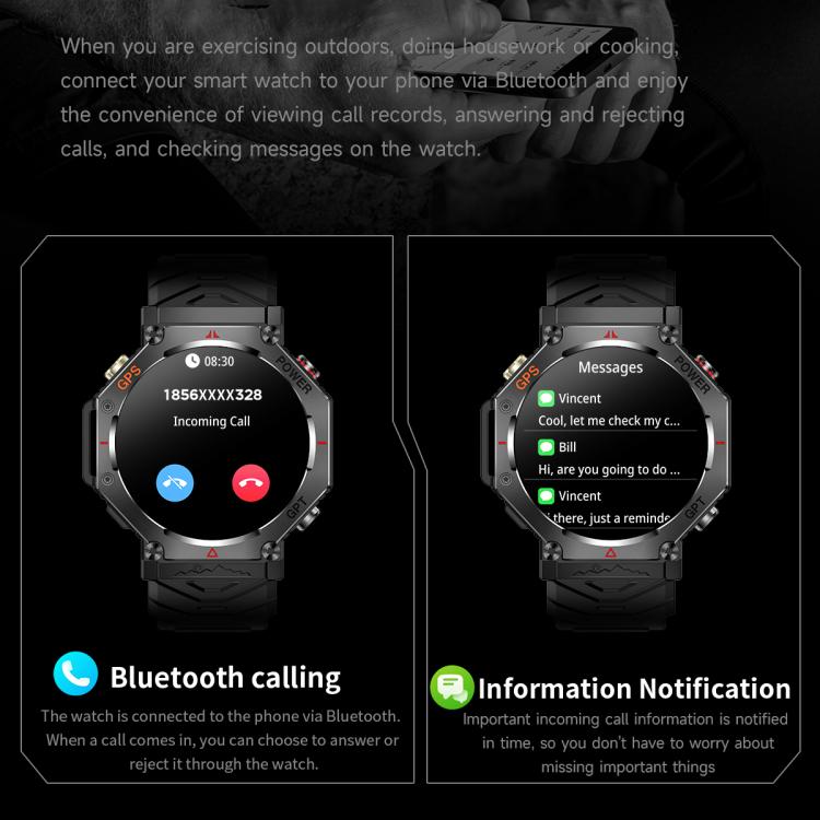 KC91 1.39 inch IPS Screen 3ATM Outdoor GPS Smart Watch with Flashlight(Camouflage) - Smart Watches by PMC TechLife | Online Shopping South Africa | PMC TechLife | Buy Now Pay Later Mobicred