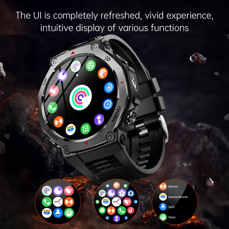 KT85 1.43 inch Screen 5ATM Outdoor Sports Smart Watch with Strong Flashlight(Black) - Smart Watches by PMC TechLife | Online Shopping South Africa | PMC TechLife | Buy Now Pay Later Mobicred