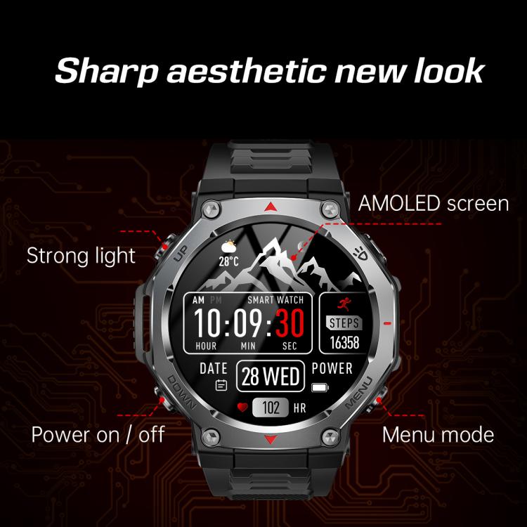 KT85 1.43 inch Screen 5ATM Outdoor Sports Smart Watch with Strong Flashlight(Grey) - free shipping - PMC TechLife - Order now!