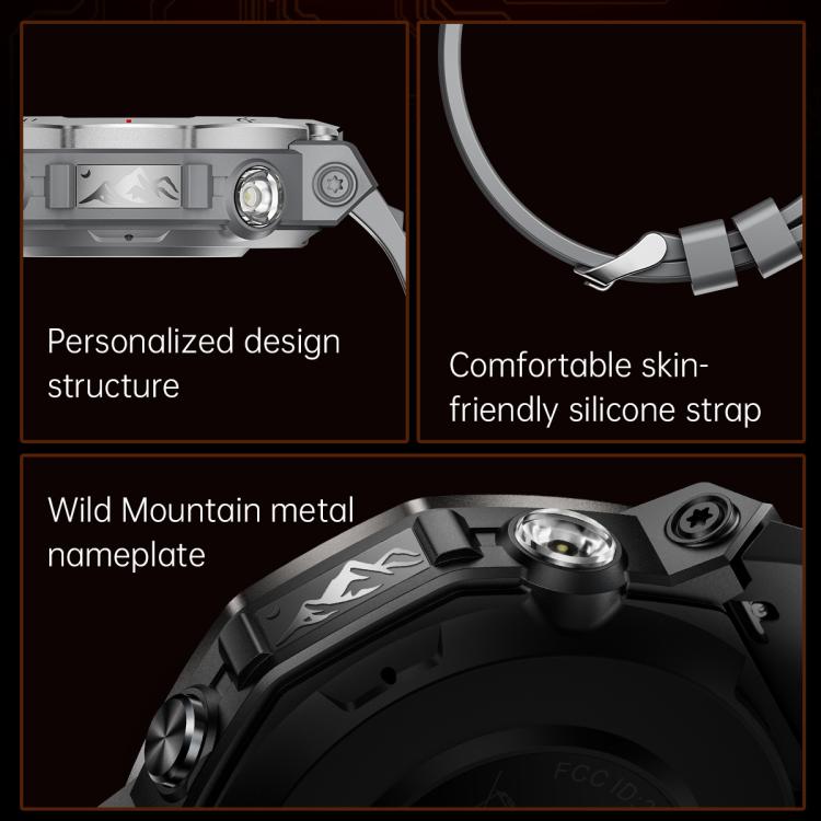 KT85 1.43 inch Screen 5ATM Outdoor Sports Smart Watch with Strong Flashlight(Grey) - free shipping - PMC TechLife - Order now!