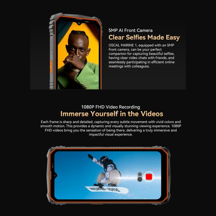 Blackview Oscal Marine 1, 4GB+128GB, 6.56 inch Android 15 Unisoc UMS9230E T615 Octa Core, Network: 4G, OTG, NFC(Black) - free shipping - PMC TechLife - Order now!