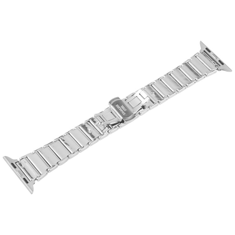 For Apple Watch 46mm / 49mm / 45mm / 44mm Three Beads Ceramics 18mm Steel Watch Band(Silver White) - free shipping - PMC TechLife - Order now!