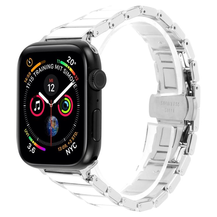 For Apple Watch 42mm / 41mm / 40mm / 38mm Three Beads Ceramics 18mm Steel Watch Band(Silver White) - free shipping - PMC TechLife - Order now!