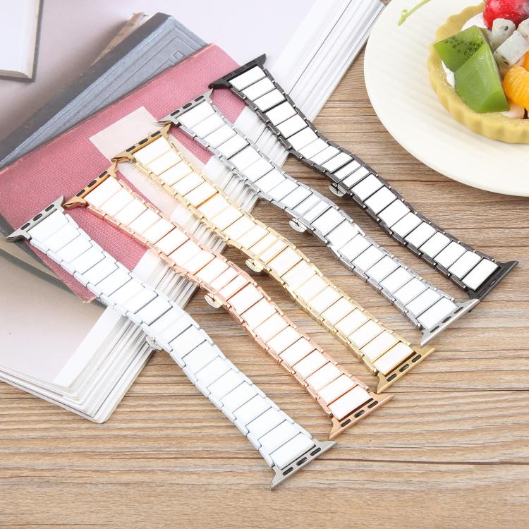 For Apple Watch 42mm / 41mm / 40mm / 38mm Three Beads Ceramics 18mm Steel Watch Band(Silver White) - free shipping - PMC TechLife - Order now!