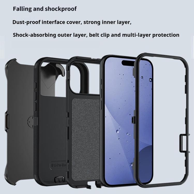 For iPhone 17 Kalebol Shockproof PC Hybrid TPU Phone Case with Back Clip(Black) - free shipping - PMC TechLife - Order now!