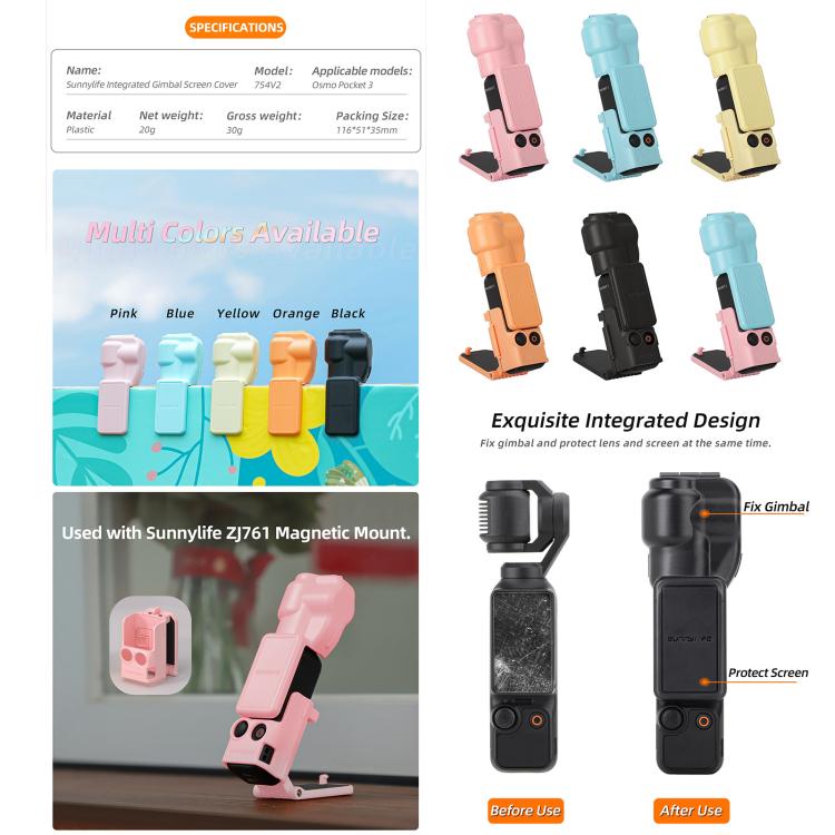 For DJI OSMO Pocket 3 Sunnylife Colorful Gimbal Cover Camera Protector Screen Protective Case(Yellow) - free shipping - PMC TechLife - Order now!