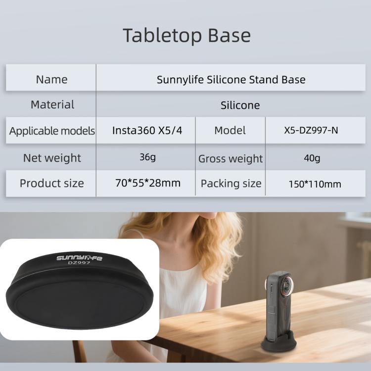 For Insta360 X5 / X4 Sunnylife Silicone Stand Base Tabletop Base(Black) - free shipping - PMC TechLife - Order now!