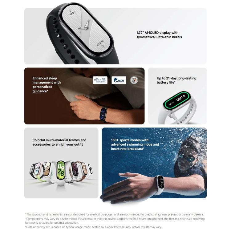 Original Xiaomi Smart Band 10, 1.72 inch AMOLED Screen 5ATM Waterproof Smart Watch, Support Blood Oxygen / Heart Rate Monitor(Silver) - free shipping - PMC TechLife - Order now!