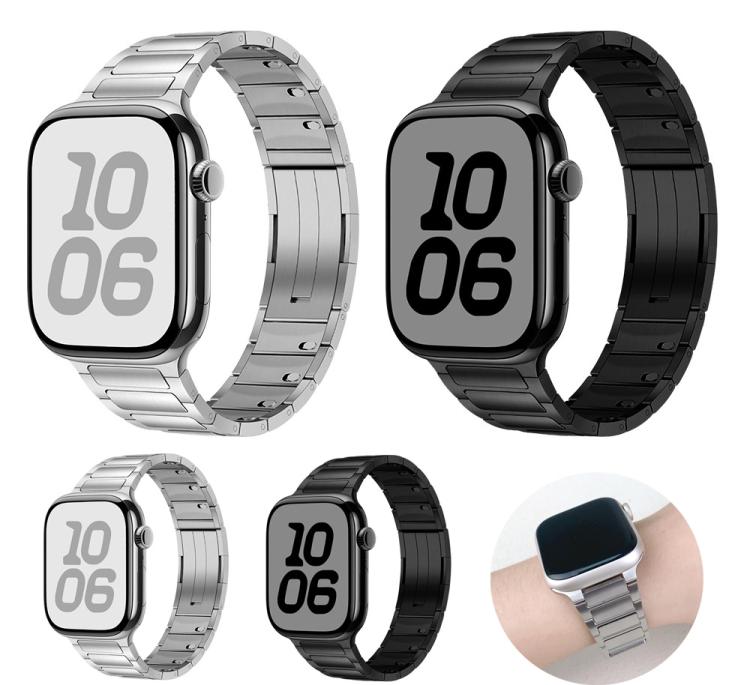 For Apple Watch 46mm / 49mm / 45mm / 44mm Tri-beads Side-detachable Buckle Stainless Steel Watch Band(Black) - free shipping - PMC TechLife - Order now!