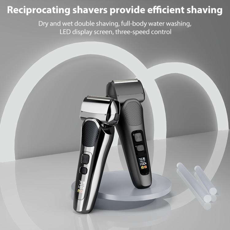 Full Body Washable LED Digital Display Reciprocating Electric Shaver(Gun Fight Black + 1 Set of Blades) - free shipping - PMC TechLife - Order now!