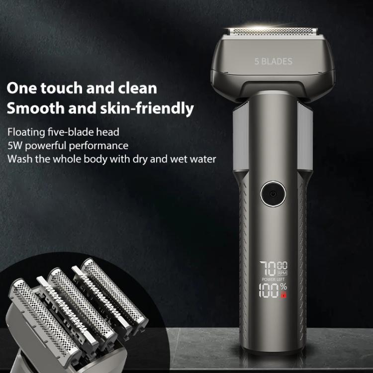Five-blade Full Body Washable LED Digital Display Reciprocating Electric Shaver(Grey) - free shipping - PMC TechLife - Order now!