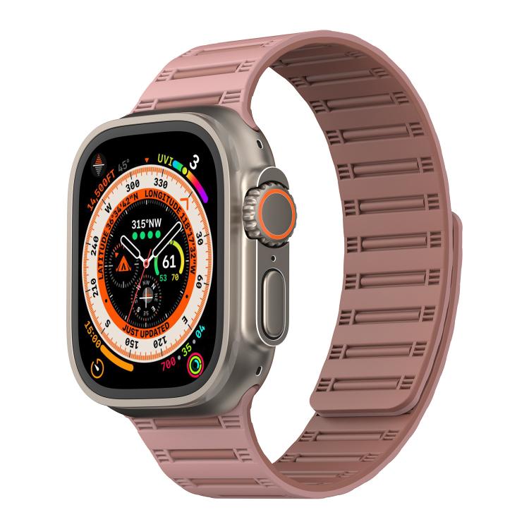 For Apple Watch 46mm / 49mm / 45mm / 44mm Cylinder Magnetic Two-color Loop Silicone Watch Band(Oxford Pink Rose Grey) - free shipping - PMC TechLife - Order now!