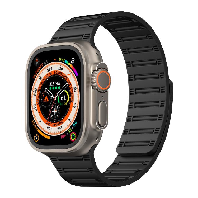 For Apple Watch 46mm / 49mm / 45mm / 44mm Cylinder Magnetic Two-color Loop Silicone Watch Band(Black) - free shipping - PMC TechLife - Order now!