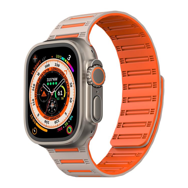 For Apple Watch 46mm / 49mm / 45mm / 44mm Cylinder Magnetic Two-color Loop Silicone Watch Band(Starlight Orange) - free shipping - PMC TechLife - Order now!