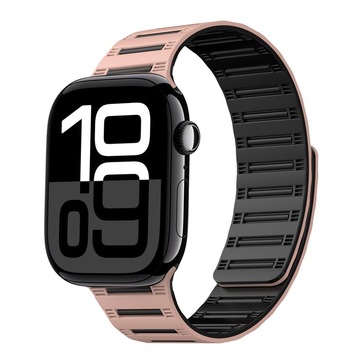 For Apple Watch 42mm / 41mm / 40mm / 38mm Cylinder Magnetic Two-color Loop Silicone Watch Band(Pink Black) - free shipping - PMC TechLife - Order now!