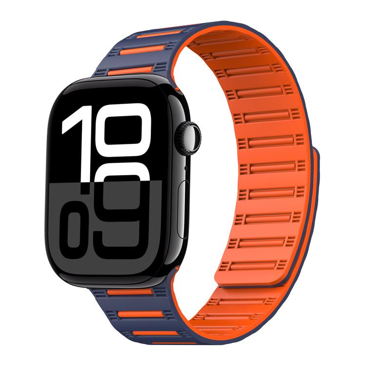 For Apple Watch 42mm / 41mm / 40mm / 38mm Cylinder Magnetic Two-color Loop Silicone Watch Band(Midnight Blue Orange) - free shipping - PMC TechLife - Order now!