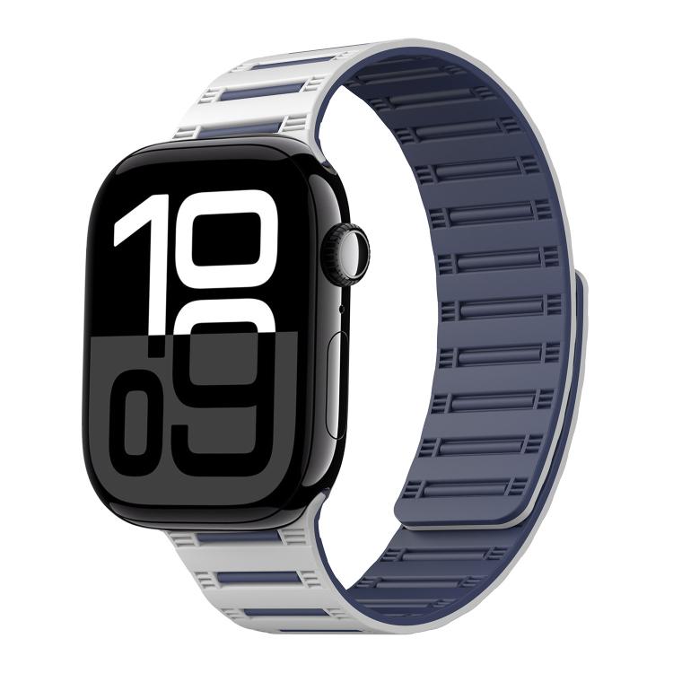 For Apple Watch 42mm / 41mm / 40mm / 38mm Cylinder Magnetic Two-color Loop Silicone Watch Band(White Midnight Blue) - free shipping - PMC TechLife - Order now!