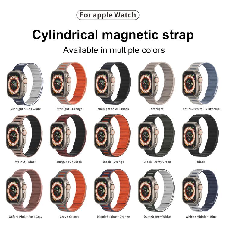 For Apple Watch 46mm / 49mm / 45mm / 44mm Cylinder Magnetic Two-color Loop Silicone Watch Band(Black) - free shipping - PMC TechLife - Order now!