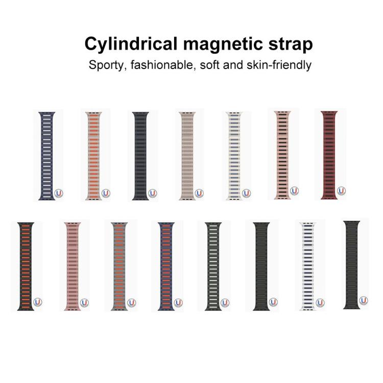 For Apple Watch 46mm / 49mm / 45mm / 44mm Cylinder Magnetic Two-color Loop Silicone Watch Band(Dark Green White) - free shipping - PMC TechLife - Order now!