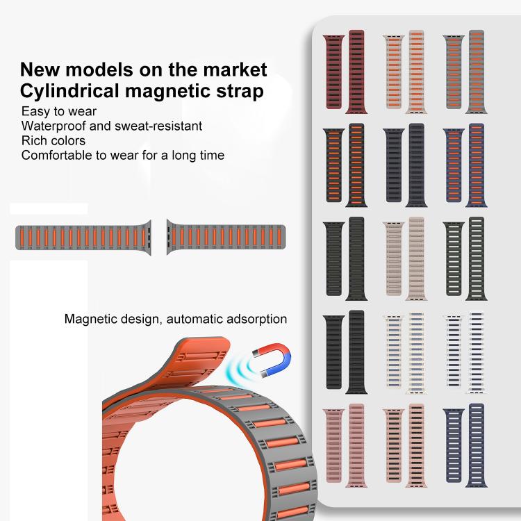 For Apple Watch 46mm / 49mm / 45mm / 44mm Cylinder Magnetic Two-color Loop Silicone Watch Band(Wine Red Black) - free shipping - PMC TechLife - Order now!