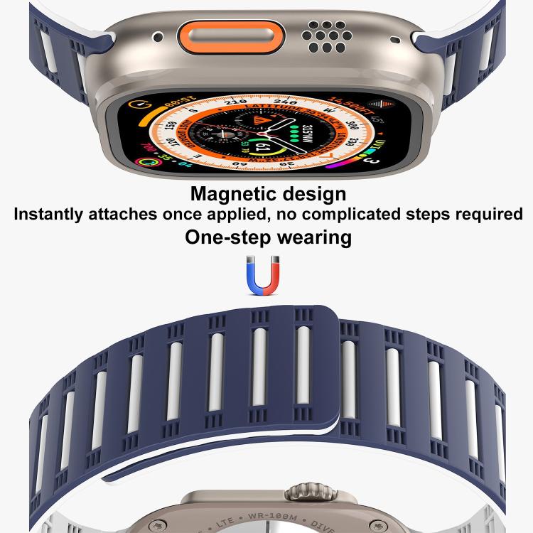 For Apple Watch 42mm / 41mm / 40mm / 38mm Cylinder Magnetic Two-color Loop Silicone Watch Band(Midnight Blue Orange) - free shipping - PMC TechLife - Order now!