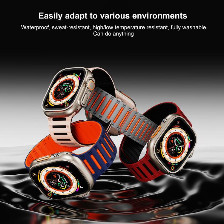 For Apple Watch 46mm / 49mm / 45mm / 44mm Cylinder Magnetic Two-color Loop Silicone Watch Band(Pink Black) - free shipping - PMC TechLife - Order now!