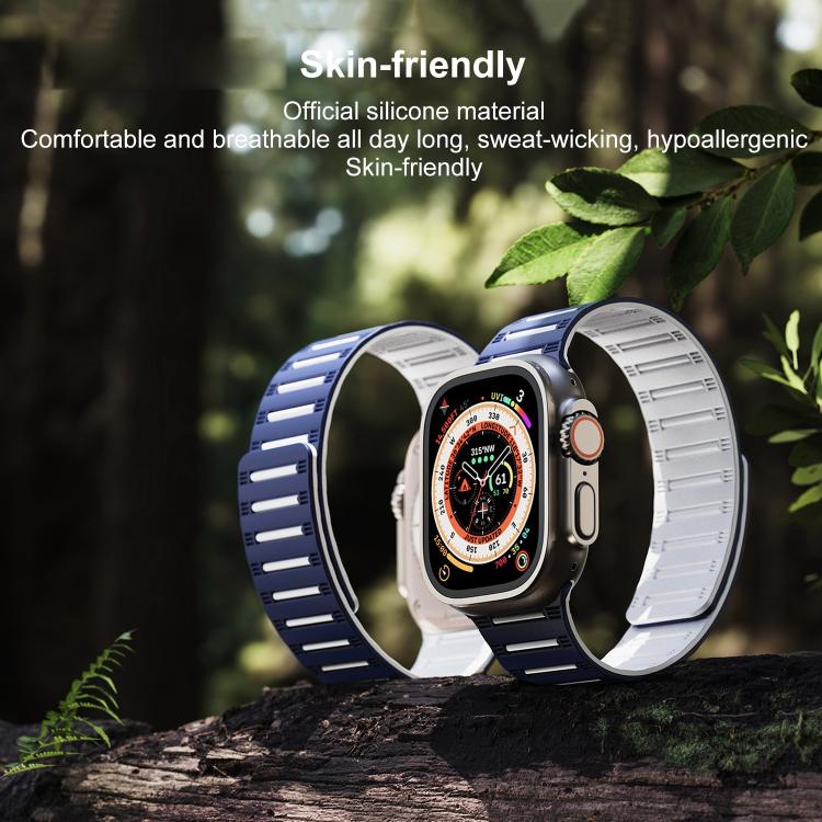 For Apple Watch 42mm / 41mm / 40mm / 38mm Cylinder Magnetic Two-color Loop Silicone Watch Band(Grey Orange) - free shipping - PMC TechLife - Order now!