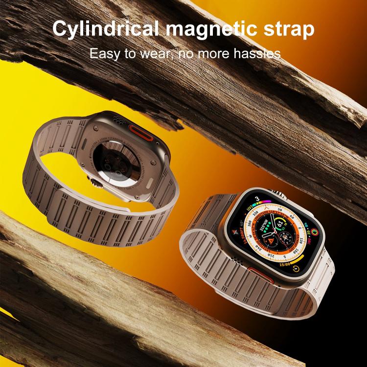 For Apple Watch 46mm / 49mm / 45mm / 44mm Cylinder Magnetic Two-color Loop Silicone Watch Band(Black Orange) - free shipping - PMC TechLife - Order now!