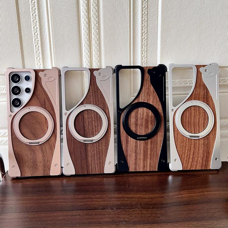 For Samsung Galaxy S25 Ultra 5G Walnut Metal Frameless 360 Degree Rotation Holder MagSafe Phone Case(Titanium Color) - free shipping - PMC TechLife - Order now!