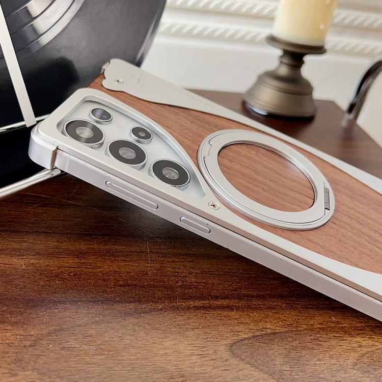 For Samsung Galaxy S24 Ultra 5G Walnut Metal Frameless 360 Degree Rotation Holder MagSafe Phone Case(Dessert Gold) - free shipping - PMC TechLife - Order now!