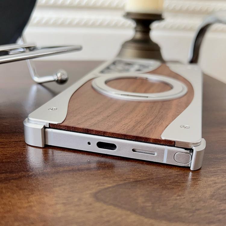 For Samsung Galaxy S25 Ultra 5G Walnut Metal Frameless 360 Degree Rotation Holder MagSafe Phone Case(Silver) - free shipping - PMC TechLife - Order now!
