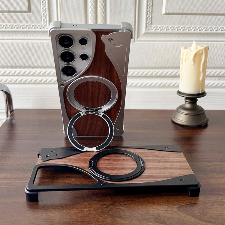 For Samsung Galaxy S25 Ultra 5G Walnut Metal Frameless 360 Degree Rotation Holder MagSafe Phone Case(Silver) - free shipping - PMC TechLife - Order now!