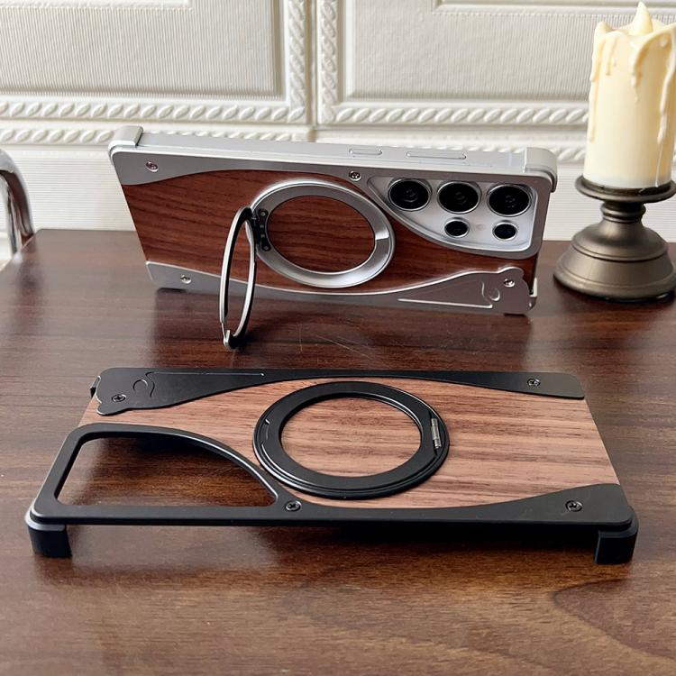 For Samsung Galaxy S25 Ultra 5G Walnut Metal Frameless 360 Degree Rotation Holder MagSafe Phone Case(Silver) - free shipping - PMC TechLife - Order now!