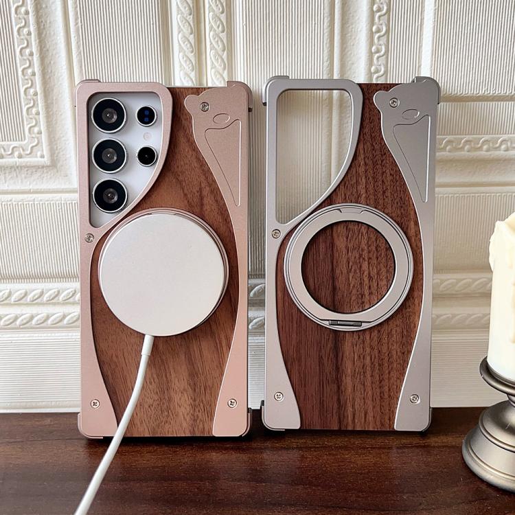 For Samsung Galaxy S25 Ultra 5G Walnut Metal Frameless 360 Degree Rotation Holder MagSafe Phone Case(Titanium Color) - free shipping - PMC TechLife - Order now!