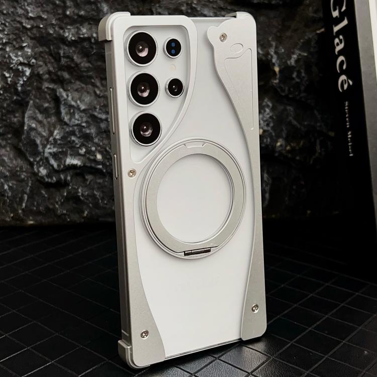 For Samsung Galaxy S24 Ultra 5G Metal Frameless 360 Degree Rotation Holder MagSafe Transparent Phone Case(Silver) - free shipping - PMC TechLife - Order now!