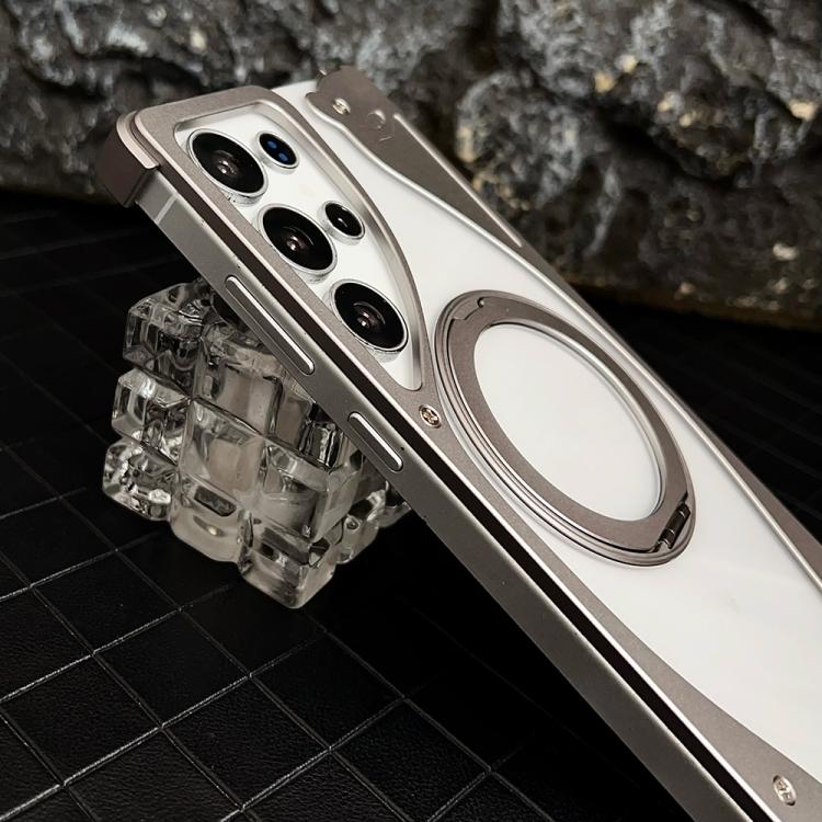 For Samsung Galaxy S25 Ultra 5G Metal Frameless 360 Degree Rotation Holder MagSafe Transparent Phone Case(Titanium Color) - free shipping - PMC TechLife - Order now!
