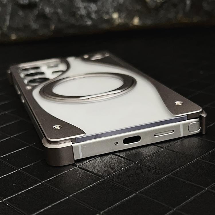 For Samsung Galaxy S23 Ultra 5G Metal Frameless 360 Degree Rotation Holder MagSafe Transparent Phone Case(Black) - free shipping - PMC TechLife - Order now!