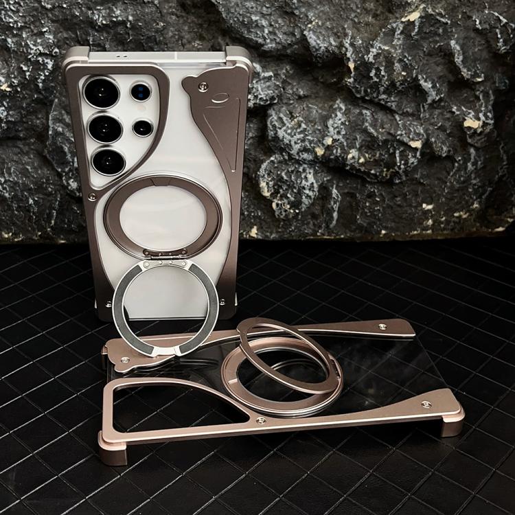 For Samsung Galaxy S23 Ultra 5G Metal Frameless 360 Degree Rotation Holder MagSafe Transparent Phone Case(Titanium Color) - free shipping - PMC TechLife - Order now!