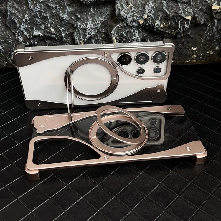For Samsung Galaxy S23 Ultra 5G Metal Frameless 360 Degree Rotation Holder MagSafe Transparent Phone Case(Dessert Gold) - free shipping - PMC TechLife - Order now!